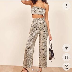 Reformation samson two piece snake silk set pants crop top SZ 0